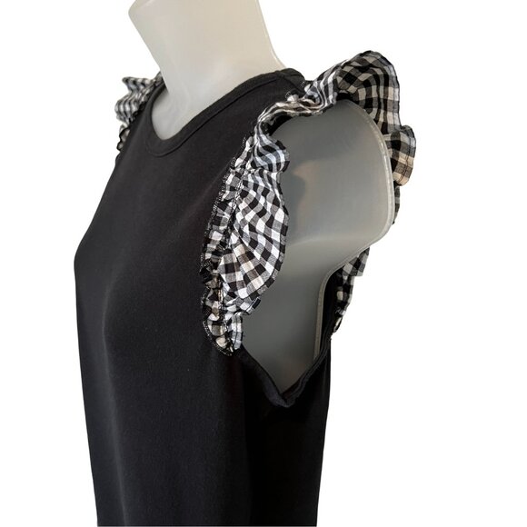 Who What Wear Black Tank with Gingham Check Ruffle Sleeve Size Large - Picture 4 of 7